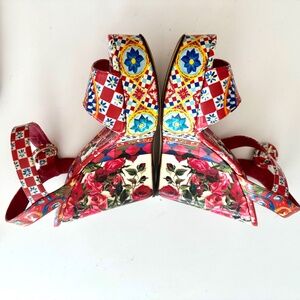 Dolce & Gabbana Floral Wedge Sandals Size 37 Red Blue Green White Made In Italy